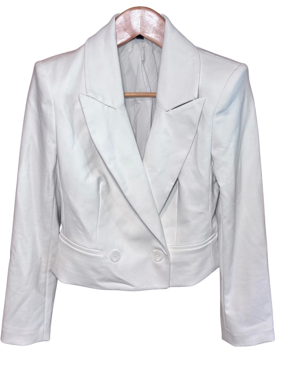 Express White Cropped Double-Breasted Blazer Peak Lapel M Lined Stretch